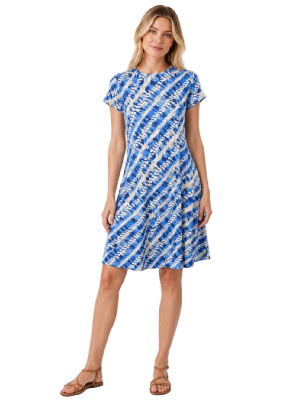 J. MCLAUGHLIN Elora Catalina Cloth Dress Size M Blue Tie Dye Stripe Pockets